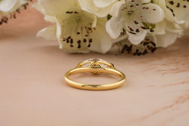 2.0CT East West Marquise Cut Half Bezel Lab Grown Diamond Engagement Ring For Her