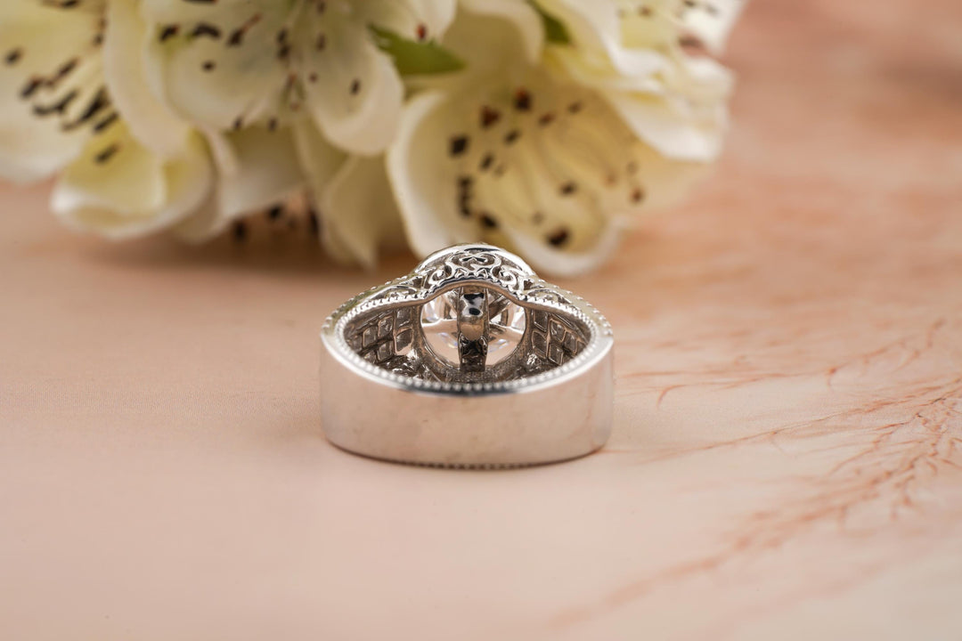 1.0CT Round Cut Halo Lab Grown Diamond 3 Row Engagement Ring For Her