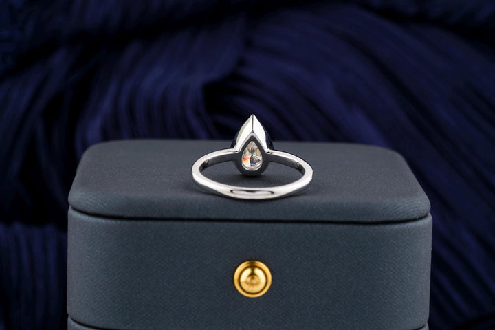 1.50CT Pear Cut Bezel Set Lab Grown Diamond Engagement Ring For Her