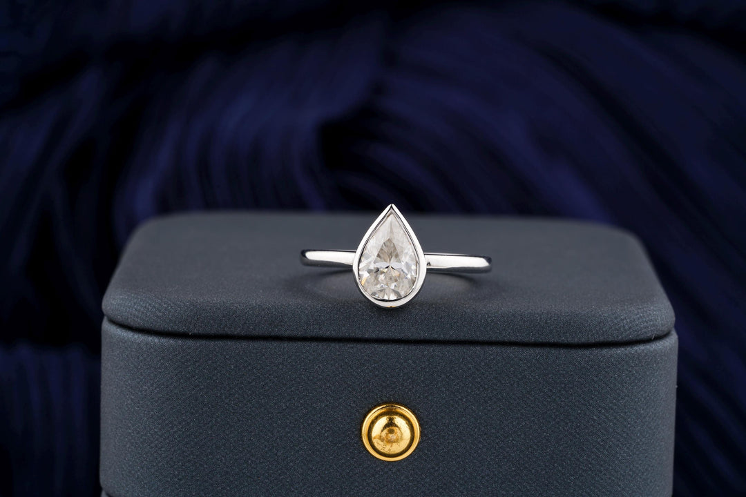 1.50CT Pear Cut Bezel Set Lab Grown Diamond Engagement Ring For Her