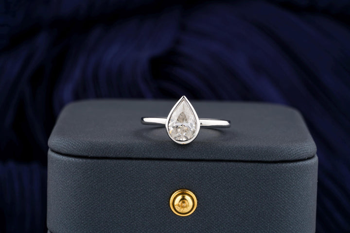 1.50CT Pear Cut Bezel Set Lab Grown Diamond Engagement Ring For Her