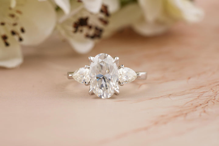 3.50CT Oval Lab Grown Diamond 3 Stone Engagement Ring For Women