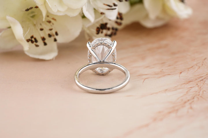 5.0CT Oval Cut Hidden Halo Lab Grown Diamond Engagement Ring For Women
