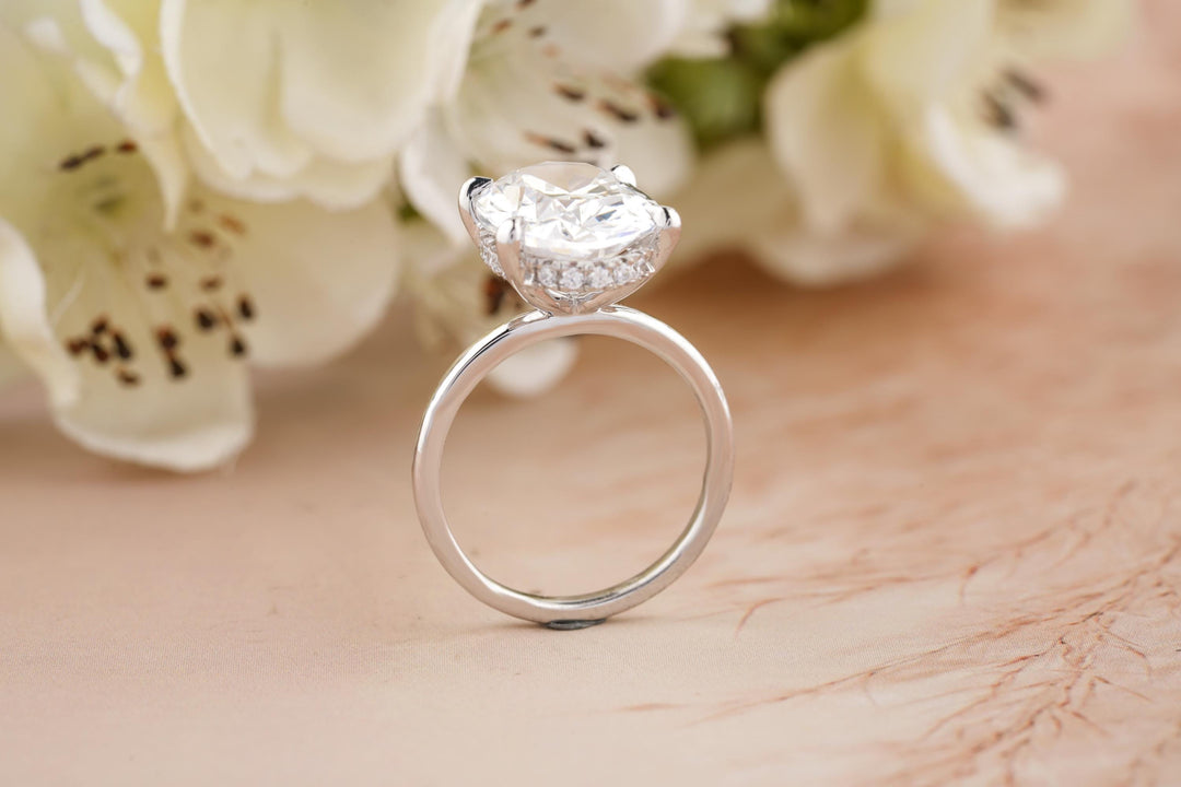 5.0CT Oval Cut Hidden Halo Lab Grown Diamond Engagement Ring For Women