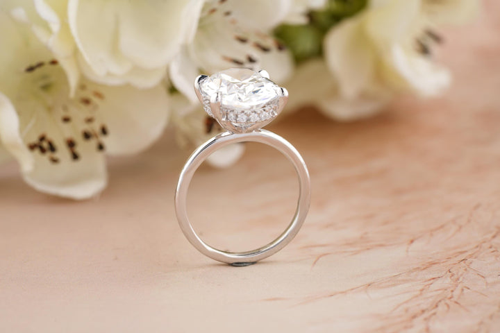 5.0CT Oval Cut Hidden Halo Lab Grown Diamond Engagement Ring For Women