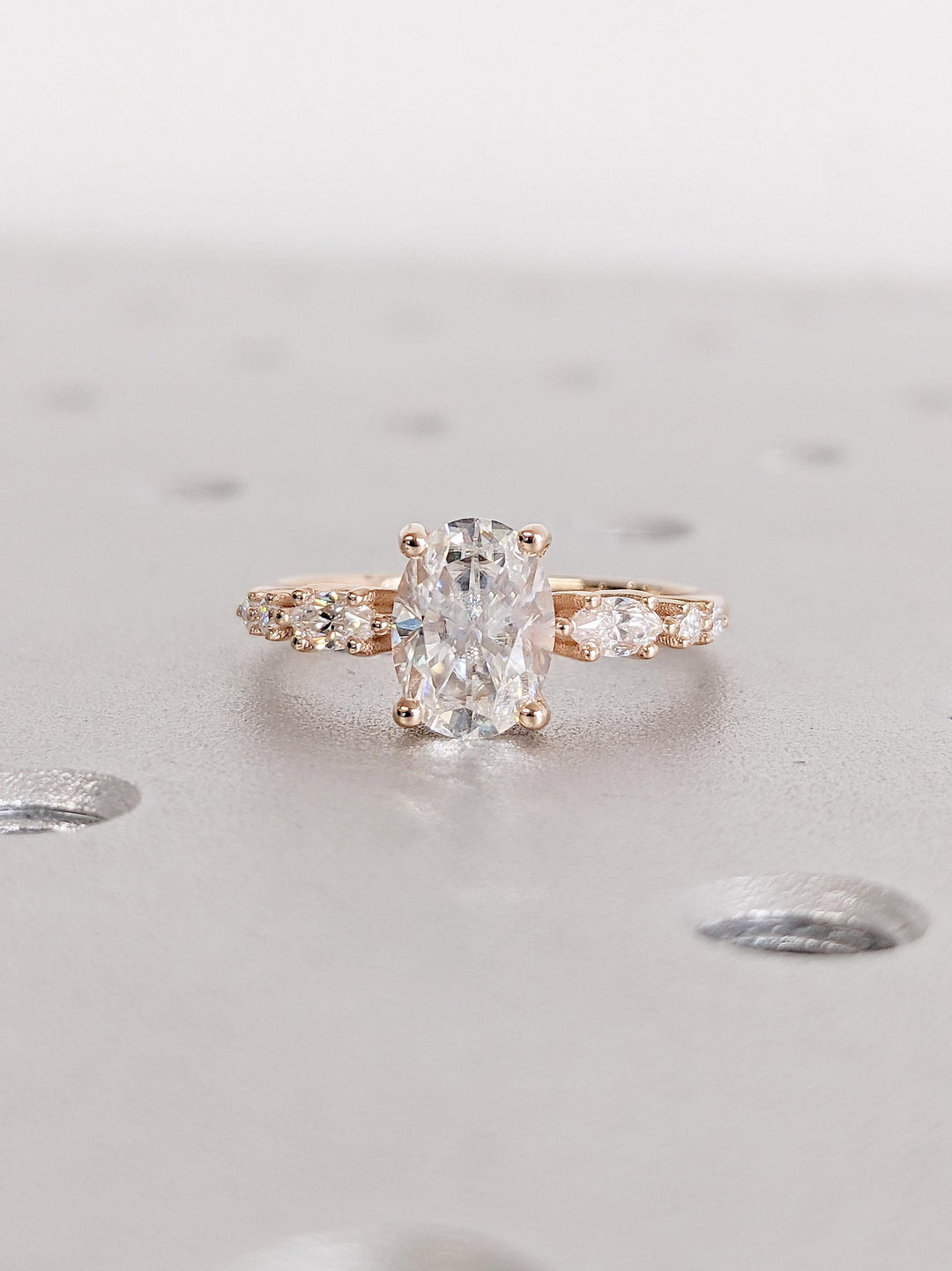 1.0CT Oval Cut Lab Grown Cluster Diamond Engagement Ring For Her