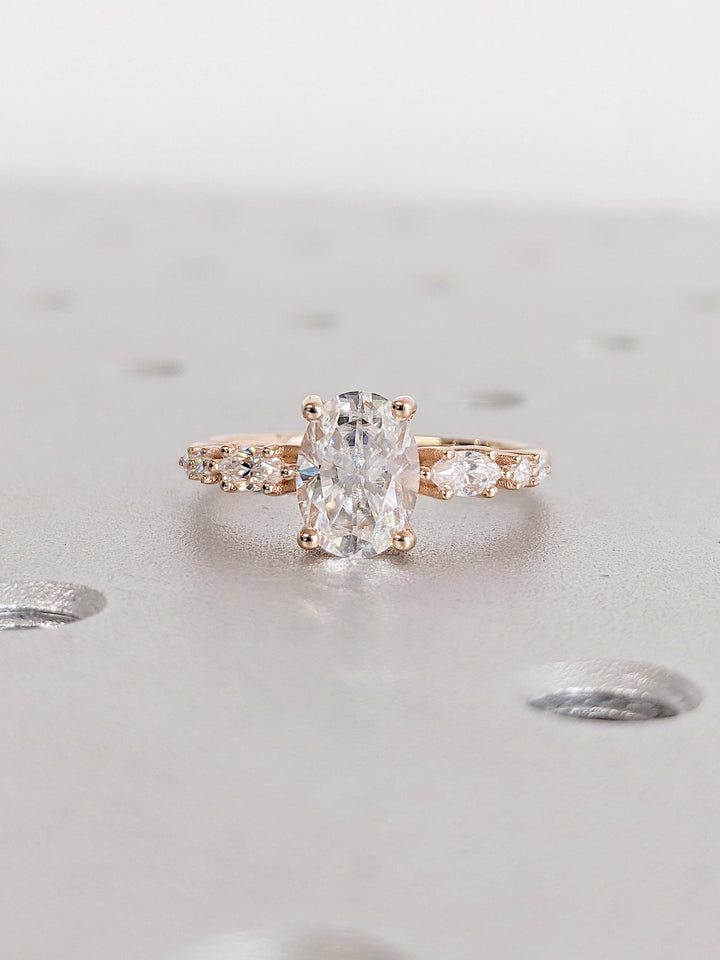 1.0CT Oval Cut Lab Grown Cluster Diamond Engagement Ring For Her