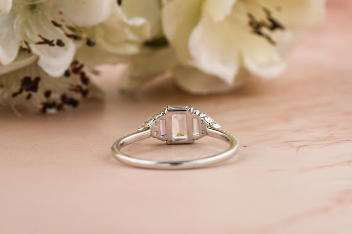 0.50CT Emerald Cut 3 Stone Lab Grown Diamond Engagement Ring For Women
