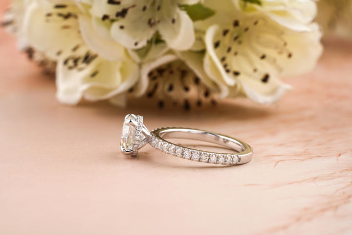 1.50CT Round Cut Hidden Halo Lab Grown Diamond Pave Engagement Ring For Women