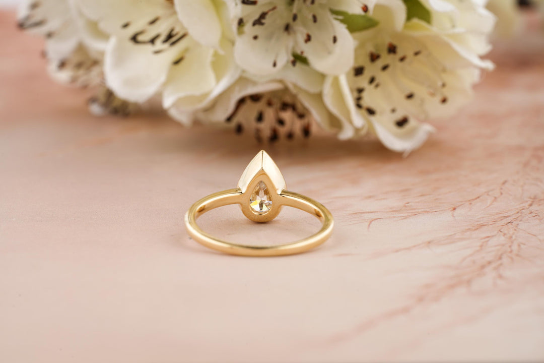 1.50CT Pear Cut Bezel Set Lab Grown Diamond Engagement Ring For Women
