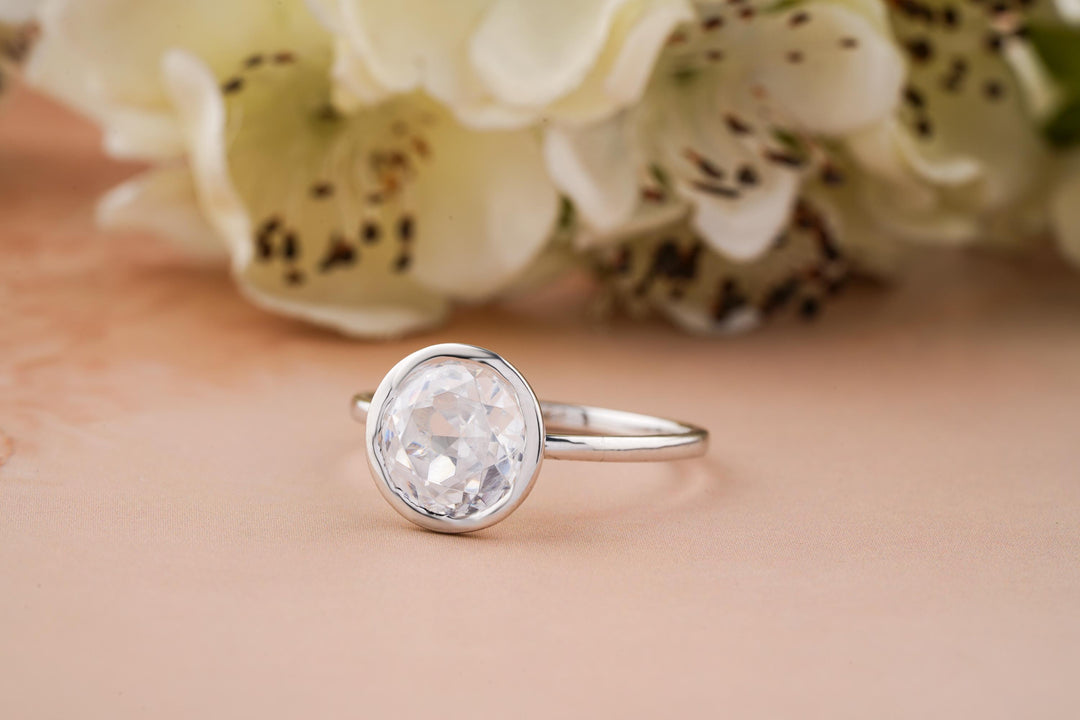 2.50CT Round Cut Bezel Set Lab Grown Diamond Engagement Ring For Women