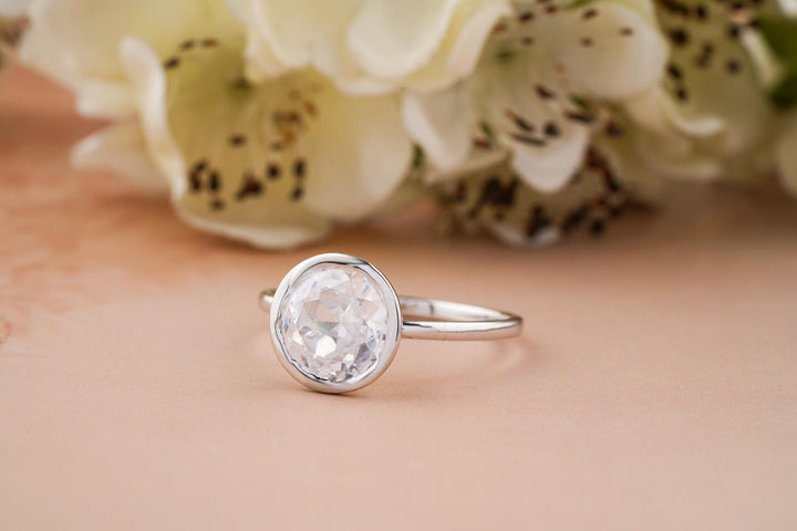 2.50CT Round Cut Bezel Set Lab Grown Diamond Engagement Ring For Women