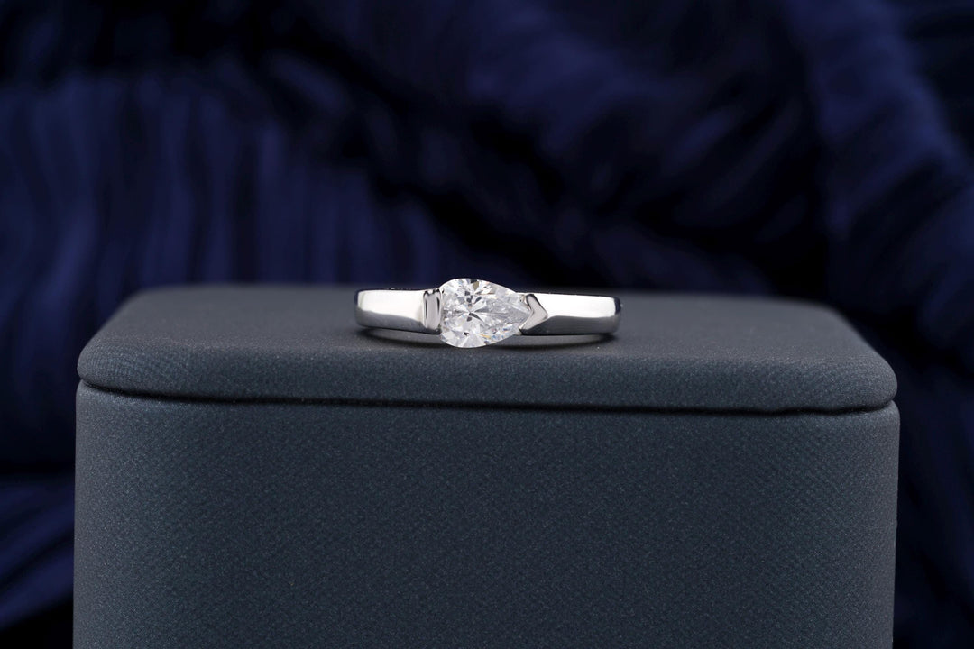 0.50CT East West Pear Cut Solitaire Lab Grown Diamond Engagement Ring For Women