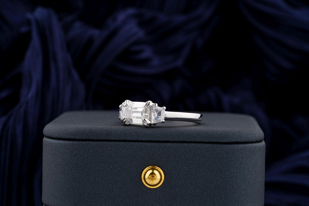1.50CT East West Emerald Cut 3 Stone Lab Grown Diamond Engagement Ring