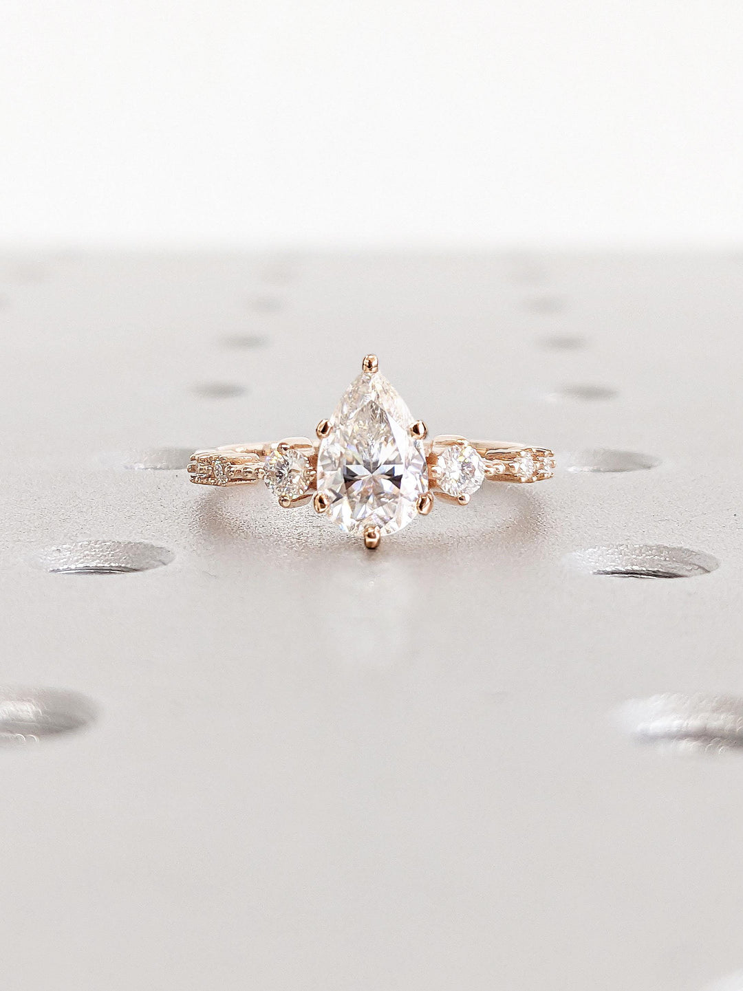 1.0CT Pear Cut Lab Grown Cluster Diamond Engagement Ring For Women