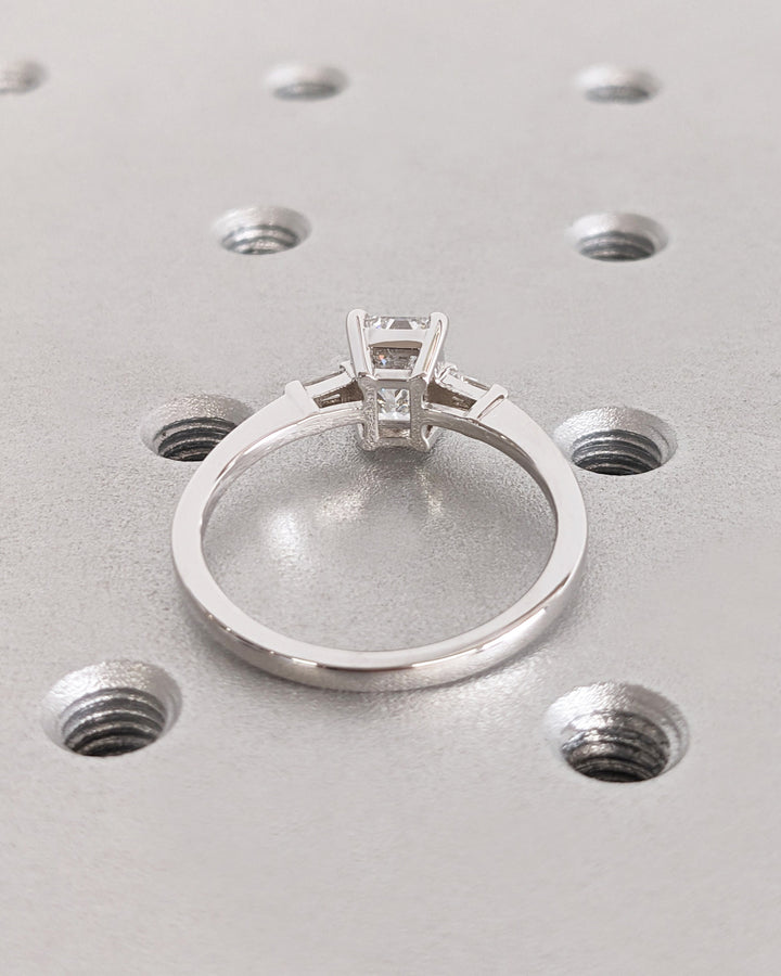 1.50CT Emerald Cut Three Stone Lab Grown Diamond Engagement Ring Minimalist Ring