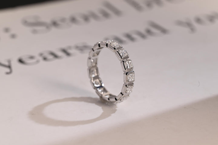 5.30CT Princess Cut Bezel Set CVD EF/VVS Diamond Eternity Wedding Band For Women