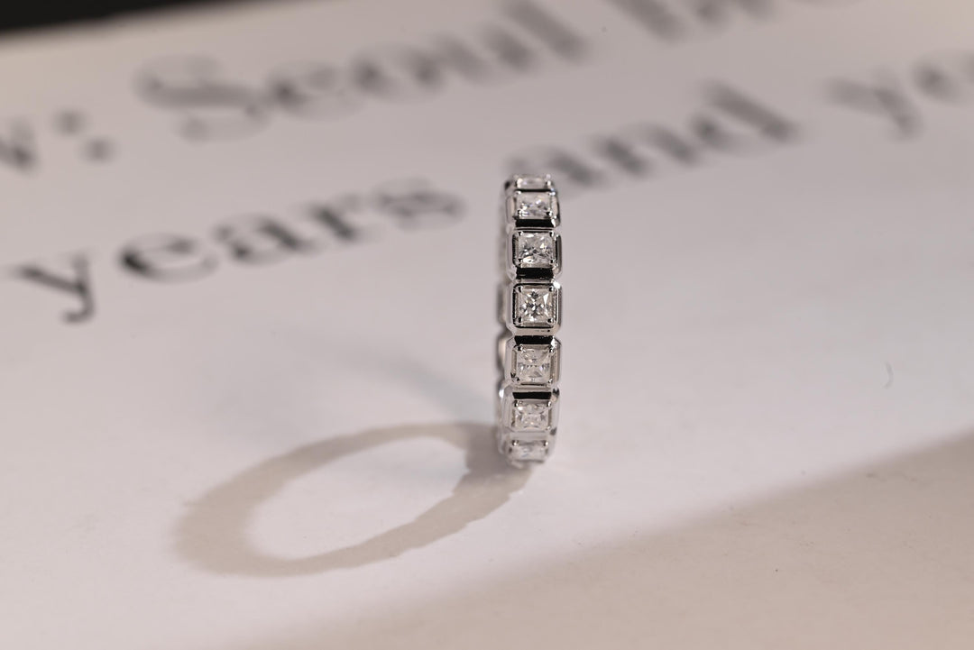 5.30CT Princess Cut Bezel Set CVD EF/VVS Diamond Eternity Wedding Band For Women