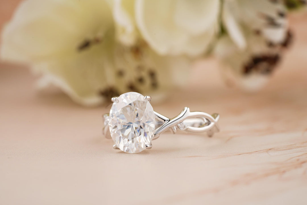 2.0CT Oval Cut Twig Lab Grown Diamond Engagement Ring For Women