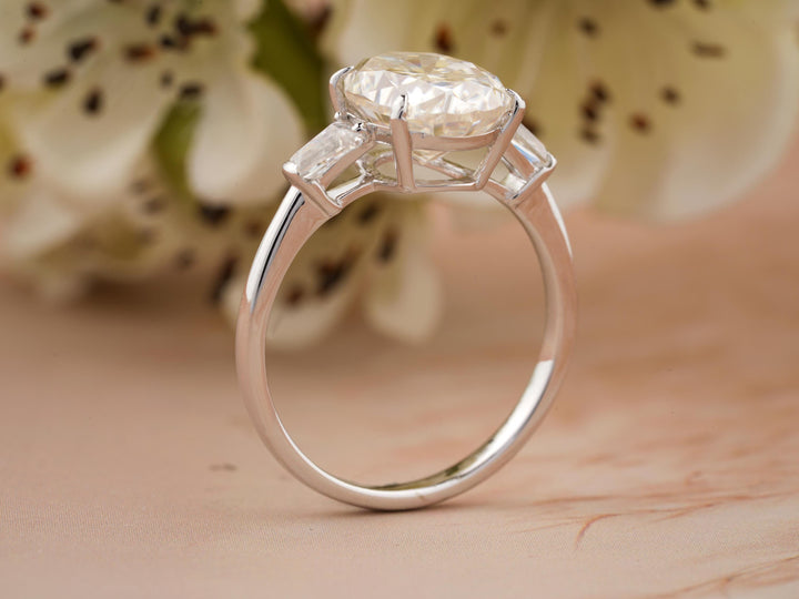 3.0CT Oval Cut 3 Stone Lab Grown Diamond Engagement Ring For Women