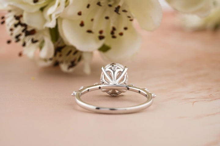 2.0CT Oval Cut Petite Pave Lab Grown Diamond Engagement Ring For Women