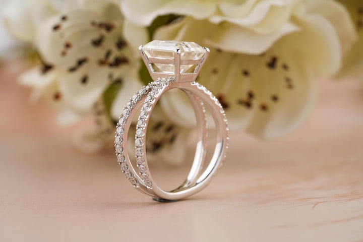 1.50CT Emerald Cut Colorless Lab Grown Diamond Pave Engagement Ring For Women