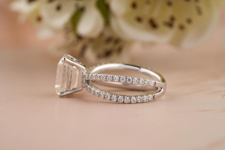 1.50CT Emerald Cut Colorless Lab Grown Diamond Pave Engagement Ring For Women