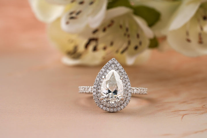 1.50CT Pear Cut Double Halo Cut Lab Grown Diamond Engagement Ring