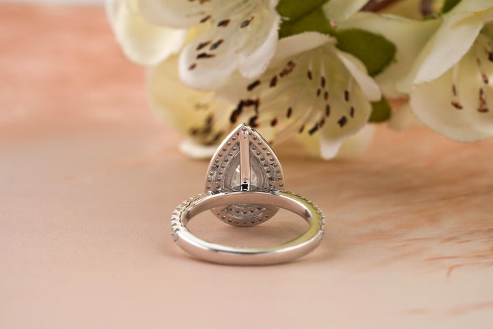 1.50CT Pear Cut Double Halo Cut Lab Grown Diamond Engagement Ring