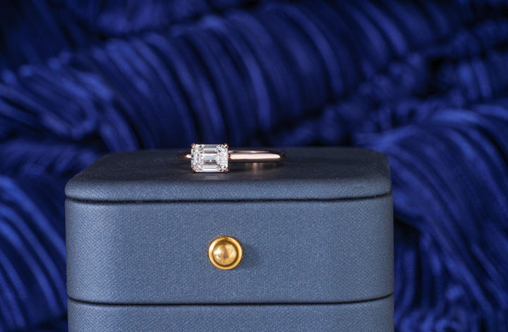 1.0CT East West Emerald Lab Grown Solitaire Diamond Engagement Ring For Women