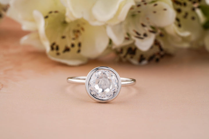 2.50CT Round Cut Bezel Set Lab Grown Diamond Engagement Ring For Women