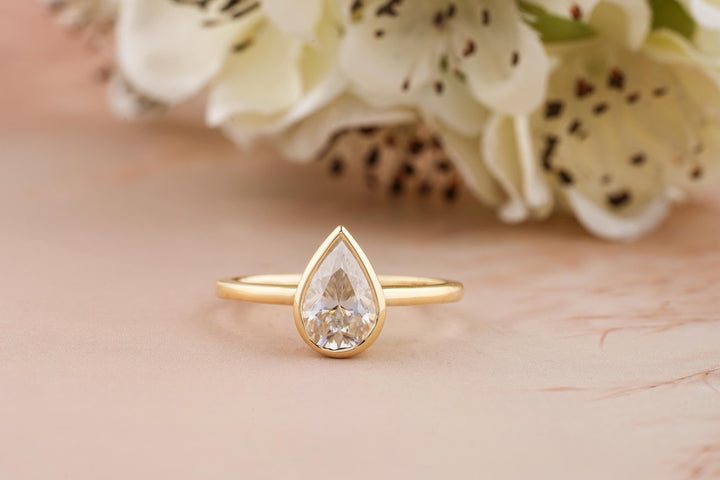 1.50CT Pear Cut Bezel Set Lab Grown Diamond Engagement Ring For Women