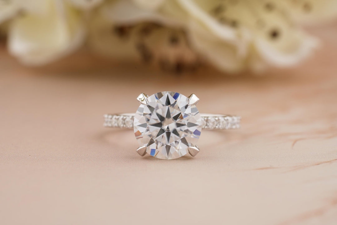 3.0CT Round Cut Pave Lab Grown Diamond Hidden Halo Engagement Ring For Women