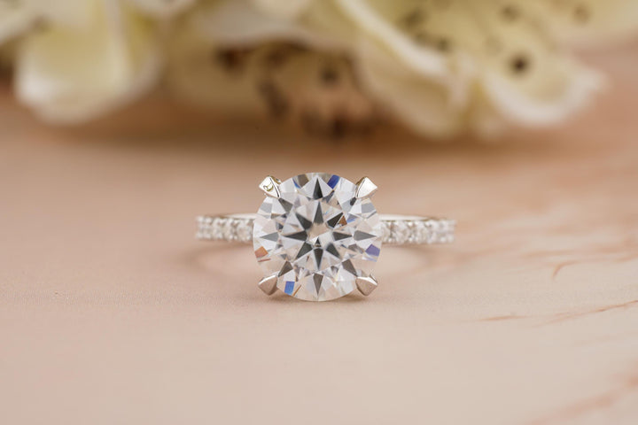 3.0CT Round Cut Pave Lab Grown Diamond Hidden Halo Engagement Ring For Women