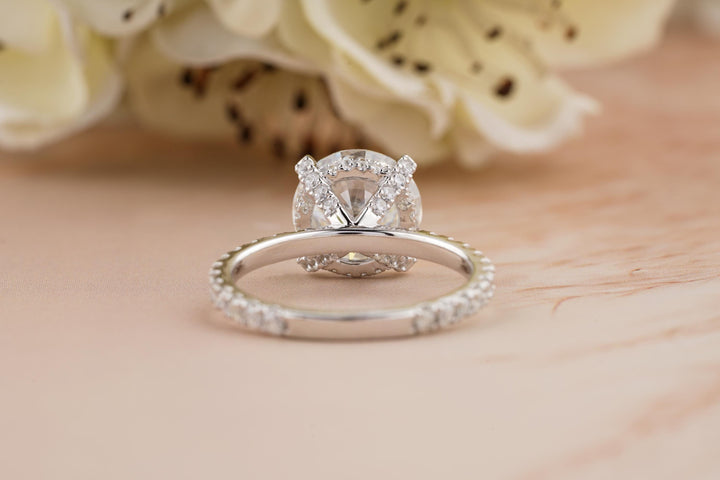3.0CT Round Cut Pave Lab Grown Diamond Hidden Halo Engagement Ring For Women