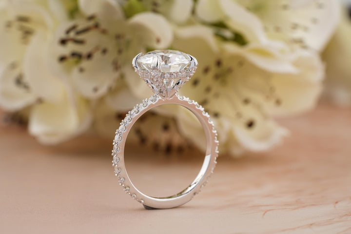 3.0CT Round Cut Pave Lab Grown Diamond Hidden Halo Engagement Ring For Women