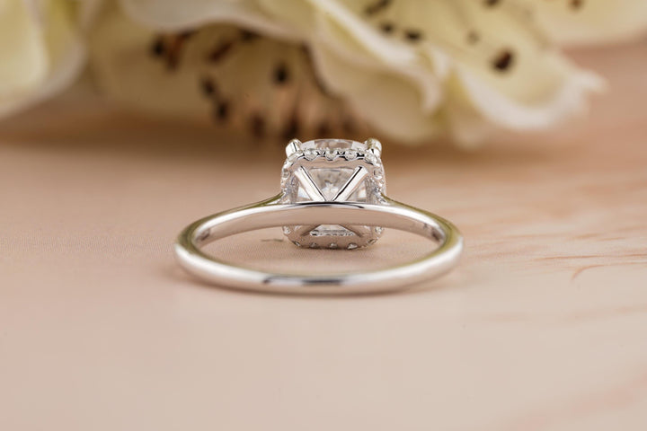 2.0CT Cushion Cut Hidden Halo Lab Grown Diamond Engagement Ring For Women