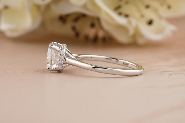 2.0CT Cushion Cut Hidden Halo Lab Grown Diamond Engagement Ring For Women