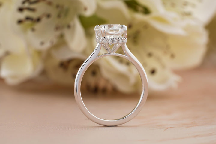 2.0CT Cushion Cut Hidden Halo Lab Grown Diamond Engagement Ring For Women