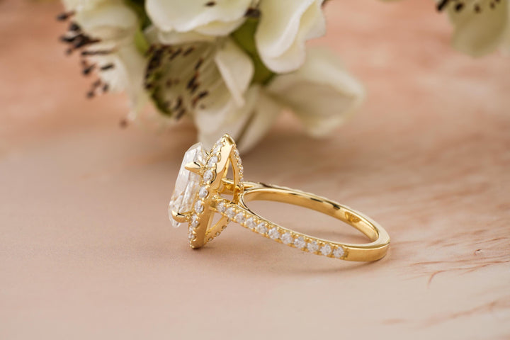 3.50CT Oval Cut Halo Lab Grown Diamond Pave Engagement Ring For Her