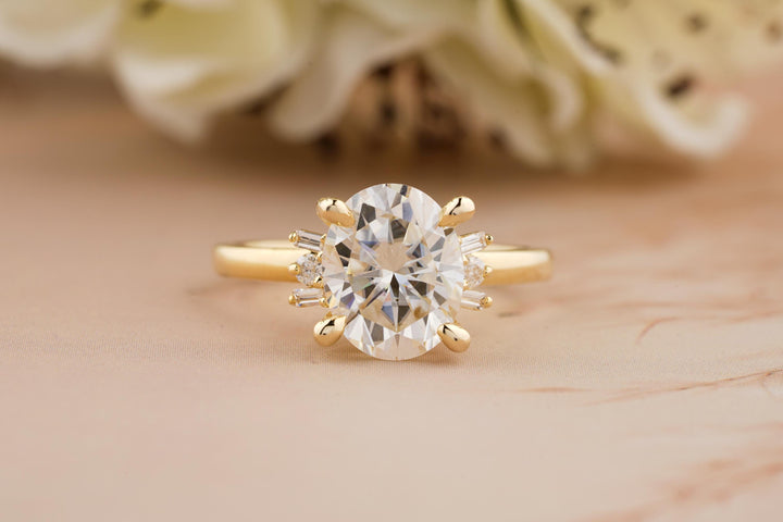 2.0CT Oval Cut Cluster Lab Grown Diamond Engagement Ring For Women