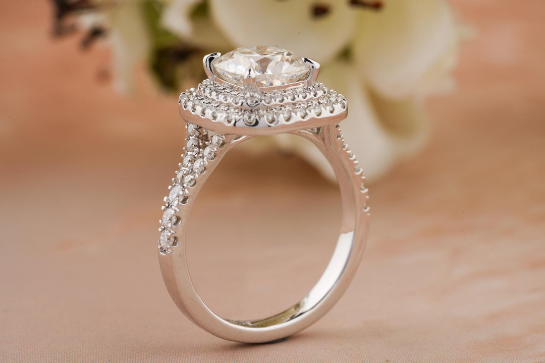 2.0CT Cushion Cut Double Halo Lab Grown Diamond Engagement Ring For Women