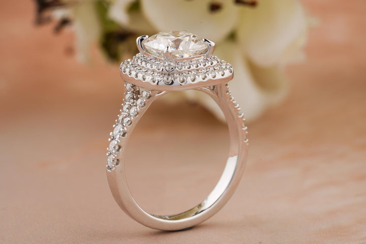 2.0CT Cushion Cut Double Halo Lab Grown Diamond Engagement Ring For Women