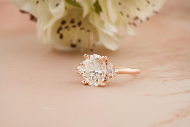 3.0CT Oval Cut Cluster Lab Grown Diamond Engagement Ring Pretty Engagement Rings