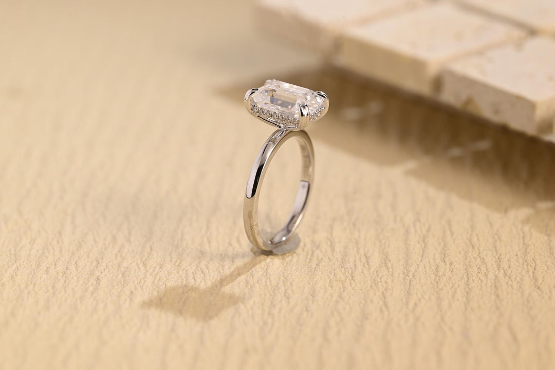 2.0CT Emerald Cut Hidden Halo Lab Grown Diamond Engagement Ring For Women
