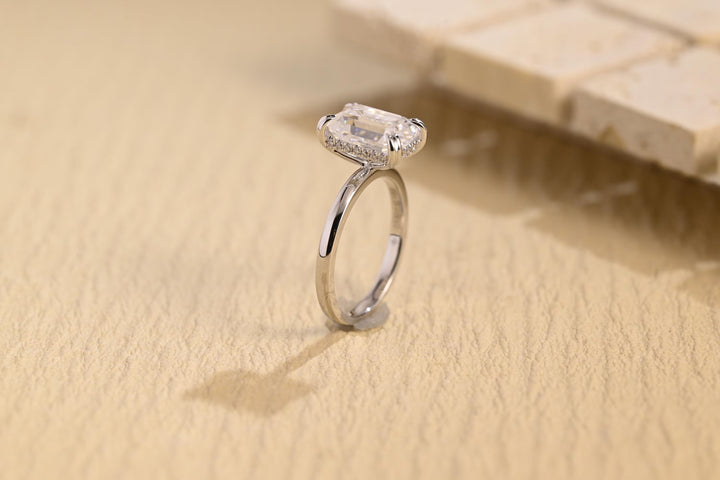 2.0CT Emerald Cut Hidden Halo Lab Grown Diamond Engagement Ring For Women