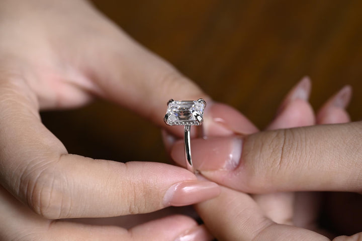 2.0CT Emerald Cut Hidden Halo Lab Grown Diamond Engagement Ring For Women