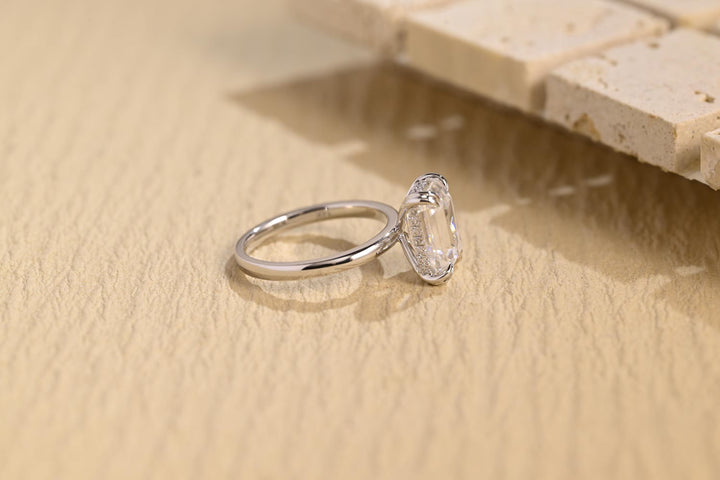 2.0CT Emerald Cut Hidden Halo Lab Grown Diamond Engagement Ring For Women