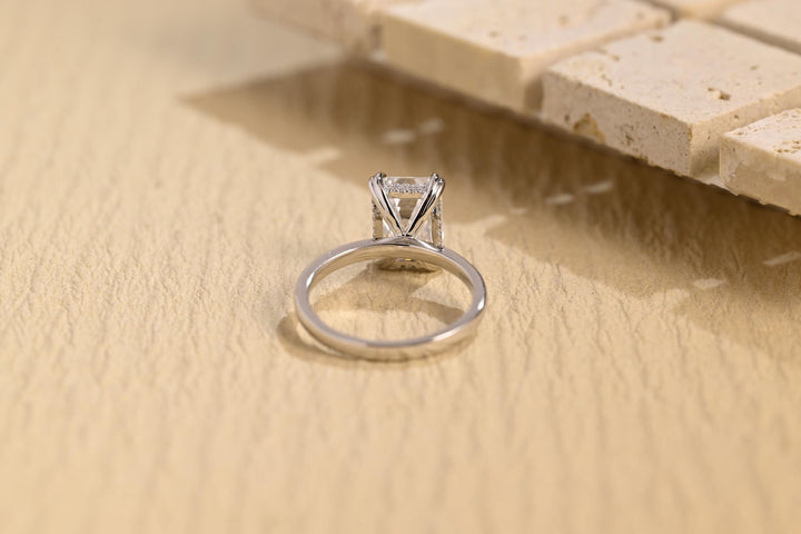 2.0CT Emerald Cut Hidden Halo Lab Grown Diamond Engagement Ring For Women