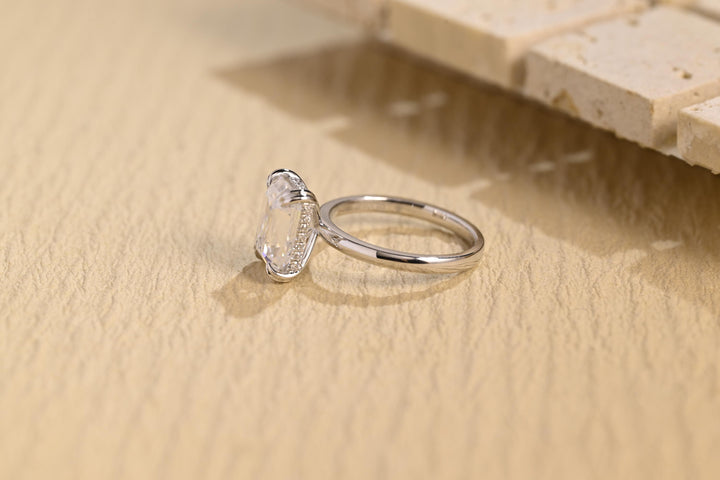 2.0CT Emerald Cut Hidden Halo Lab Grown Diamond Engagement Ring For Women